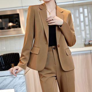 Single-button Blazer / Shirt / Straight Leg Dress Pants / Set