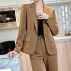 Single-button Blazer / Shirt / Straight Leg Dress Pants / Set