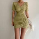Short-sleeve Twist Mini Bodycon Dress