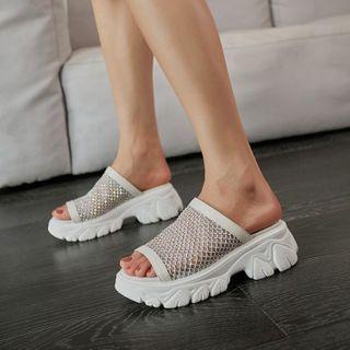 Platform Peep-toe Flat Slide Sandals