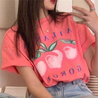 Short Sleeve Peach Print T-shirt Pink - One Size
