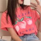 Short Sleeve Peach Print T-shirt Pink - One Size