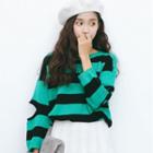Cutout Stripe Long-sleeve Knit Sweater