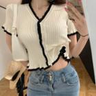 Ruffled-trim Cropped T-shirt