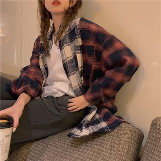 Plaid Shirt Dark Blue & Pink & White - One Size