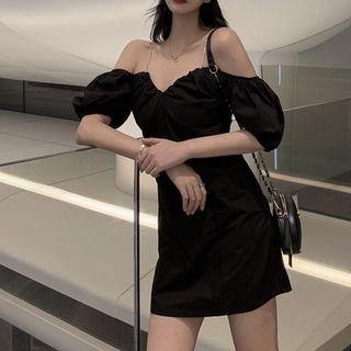 Cold-shoulder Balloon-sleeve Mini Dress