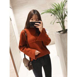 Wool Blend Monk-neck Knit Sweater