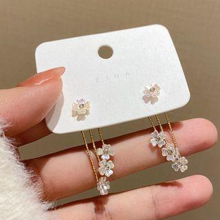 Flower Alloy Fringed Earring E4366 - 1 Pair - 925 Silver - Gold - One Size