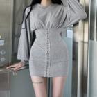 Puff-sleeve Hooded Corset Mini Bodycon Dress
