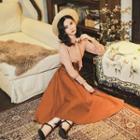 Set: Bow Neck Blouse + Midi A-line Skirt