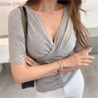 Plunge-neck Twist-front T-shirt