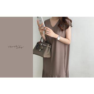 Cap-sleeve Pleat-hem Long Dress