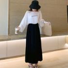 Lettering Long-sleeve T-shirt / Suspender Maxi Skirt