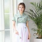 Short-sleeve Midi Skirt Hanbok Set (floral / White)