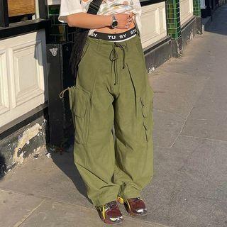 Low-waist Loose-fit Cargo Wide-leg Pants