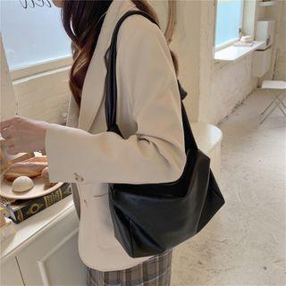 Plain Faux Leather Zip Crossbody Bag Black - One Size