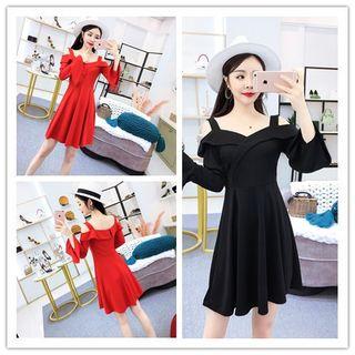 Bell-sleeve Cold-shoulder A-line Dress