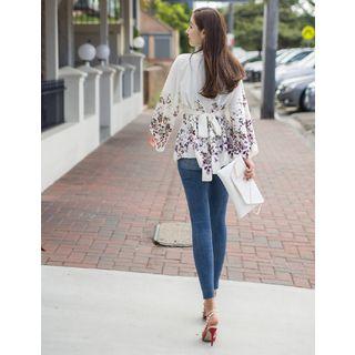 Wrap-front Floral Print Top