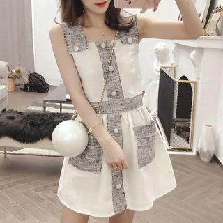 Set: Color Block Sleeveless Top + A-line Skirt