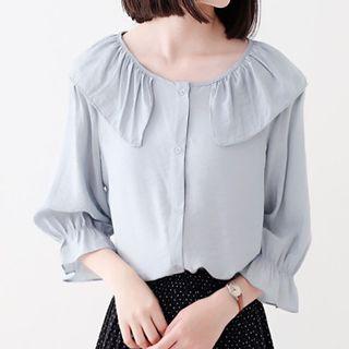 Ruff-sleeve Chiffon Blouse