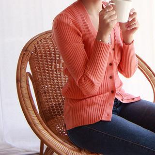 V-neck Dip-back Ribbed Cardigan