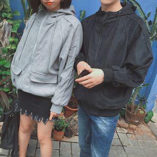 Letter Embroidered Back Hooded Zip Jacket