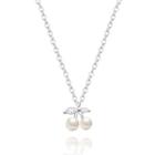 925 Sterling Silver Faux Pearl Cherry Pendant Necklace