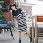 Long-sleeve Striped Midi Knit Dress