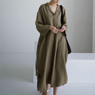 Plain Slit Midi A-line Shirt Dress