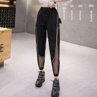 High-waist Mesh Panel Sheer Pants