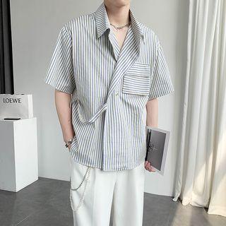 Short-sleeve Striped Wrap Shirt