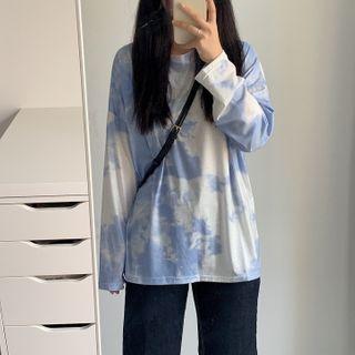Tie Dye Long-sleeve T-shirt White & Blue - One Size