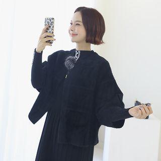 Faux-fur Cape Cardigan With Brooch