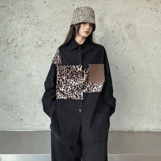 Leopard Print Panel Applique Shirt