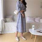 Round-neck Tie-waist Checked Dress