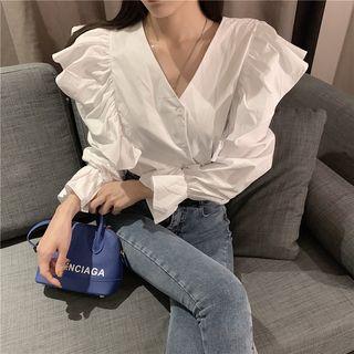 Ruffle V-neck Long-sleeve Blouse