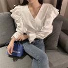 Ruffle V-neck Long-sleeve Blouse