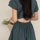 Cutout-back Gathered-waist Shirtdress