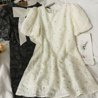 Embossed Rhinestone A-line Mini Dress