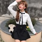 Tie-neck Shirt / High-waist A-line Skirt
