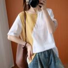Two-tone Panel Short-sleeve Blouse