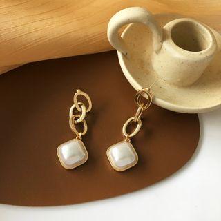 Faux Pearl Drop Earring Stud Earring - 1 Pair - S925 Silver Stud - Gold - One Size