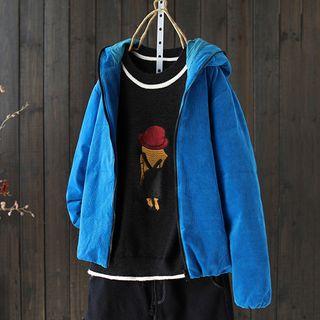 Corduroy Padded Hooded Zip-up Jacket