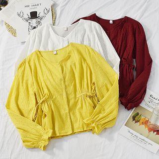 Long-sleeve Frill Trim Buttoned Blouse