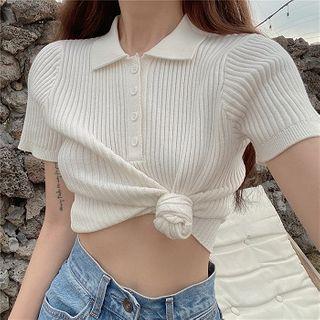 Plain Cropped Knit T-shirt