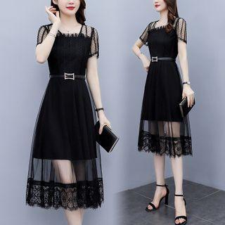 Short-sleeve Lace Overlay Dress