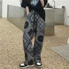 Paisley Patterned Drawstring Hem Straight-cut Pants