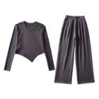 Set: Asymmetrical Long-sleeve T-shirt + Wide Leg Pants