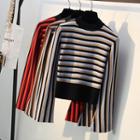 Bell-sleeve Mock Neck Striped Sweater