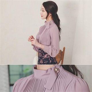 Faux-pearl Trim Pintuck-detail Top